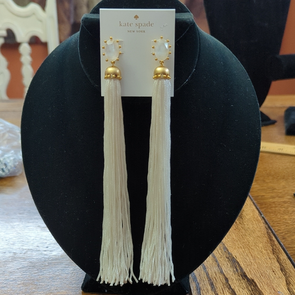 NWOT (#53) Kate Spade Gold and Cream/White Tassel Earrings